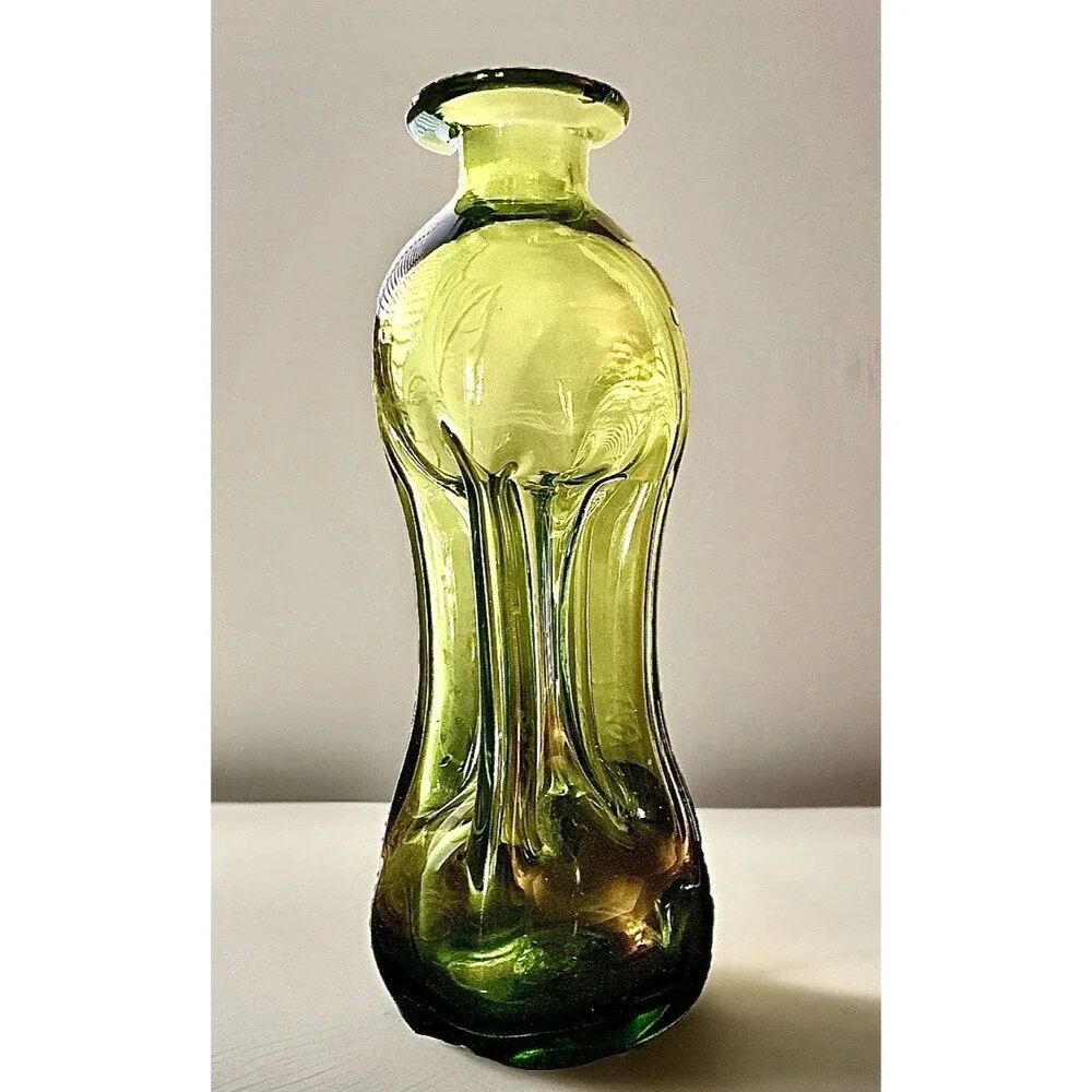 Vintage Danish Holmegaard Green Glass Kluk Kluk Vase Jacob Bang MCM Art Glass 7